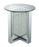 Nysa Mirror/Clear Glass End Table with Faux Crystals Inlay