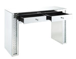 Nysa Mirrored 2-Drawer Vanity Desk with Faux Crystal Inlay