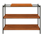 Oaken Honey Oak Wood/Black Metal Sofa Table with 2 Shelves
