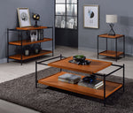 Oaken Honey Oak Wood/Black Metal Sofa Table with 2 Shelves