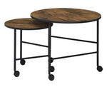 Oblis 2-Pc Vintage Oak Wood/Metal Nesting Table Set