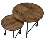 Oblis 2-Pc Vintage Oak Wood/Metal Nesting Table Set