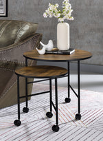 Oblis 2-Pc Vintage Oak Wood/Metal Nesting Table Set