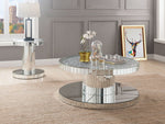 Ornat Mirror/Glass Round End Table with Faux Stones