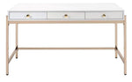 Ottey White High Gloss Wood/Gold Metal 3-Drawer Writing Desk