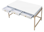 Ottey White High Gloss Wood/Gold Metal 3-Drawer Writing Desk