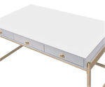 Ottey White High Gloss Wood/Gold Metal 3-Drawer Writing Desk