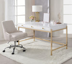 Ottey White High Gloss Wood/Gold Metal 3-Drawer Writing Desk