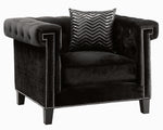 Reventlow 3-Pc Black Velvet Sofa Set with Accent Pillows