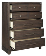 Brueban Gray Wood 5-Drawer Chest