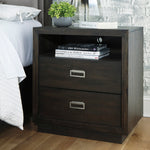 Hyndell Dark Brown Wood 2-Drawer Nightstand