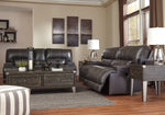 McCaskill Gray Leather 2-Seat Power Recliner Sofa (Oversized)