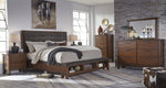 Ralene Gray Fabric/Medium Brown Wood King Panel Bed (Oversized)