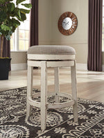 Realyn Neutral Fabric/Chipped White Wood Swivel Counter Height Stool