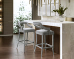 Tiffany Grey Velvet Bar Stool with Silver Footrest