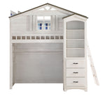 Tree House Weathered White Wood Twin Loft Bed with Bookcase