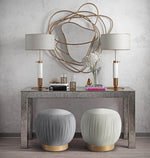 Tulip Grey Velvet/Gold Finish Metal Ottoman