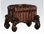 Versailles Cherry Oak Wood Vanity Stool with Poly Resin Decor