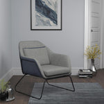 Vinka Grey Linen-Like Fabric/Blue Leatherette Accent Chair