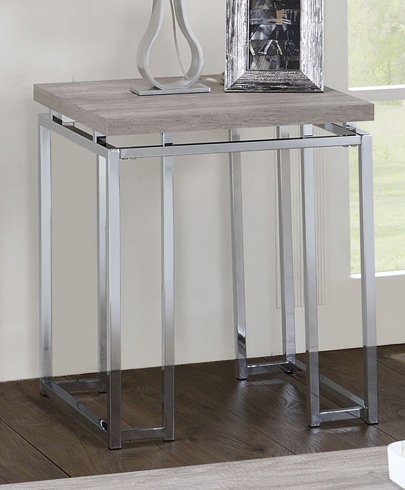 Chafik Natural Oak Wood/Chrome Metal End Table