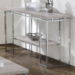 Chafik Natural Oak Wood/Chrome Metal Sofa Table with Shelf