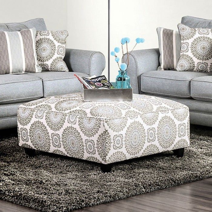 Misty Blue Woven Fabric Ottoman