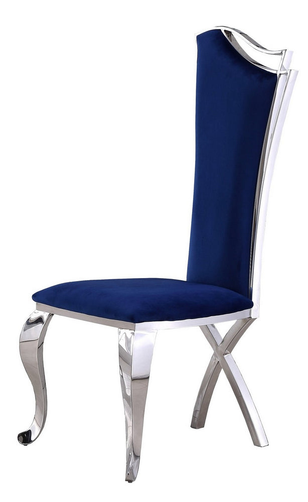 Yasmeen 2 Navy Blue Velvet/Silver Metal Side Chairs
