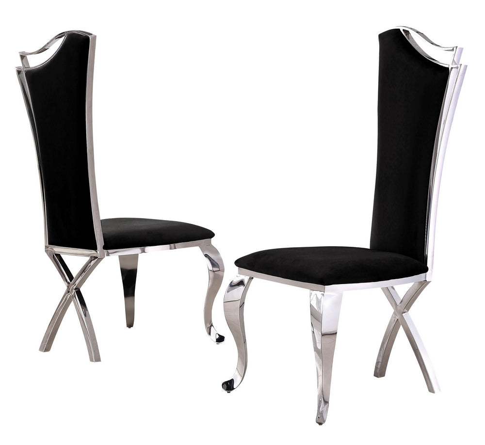 Yasmeen 2 Black Velvet/Silver Metal Side Chairs