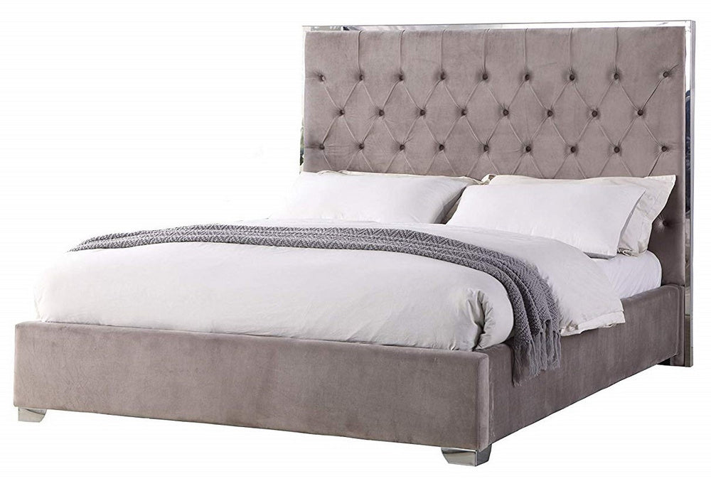 Natasha Light Grey Velour/Silver Metal Cal King Bed (Oversized)