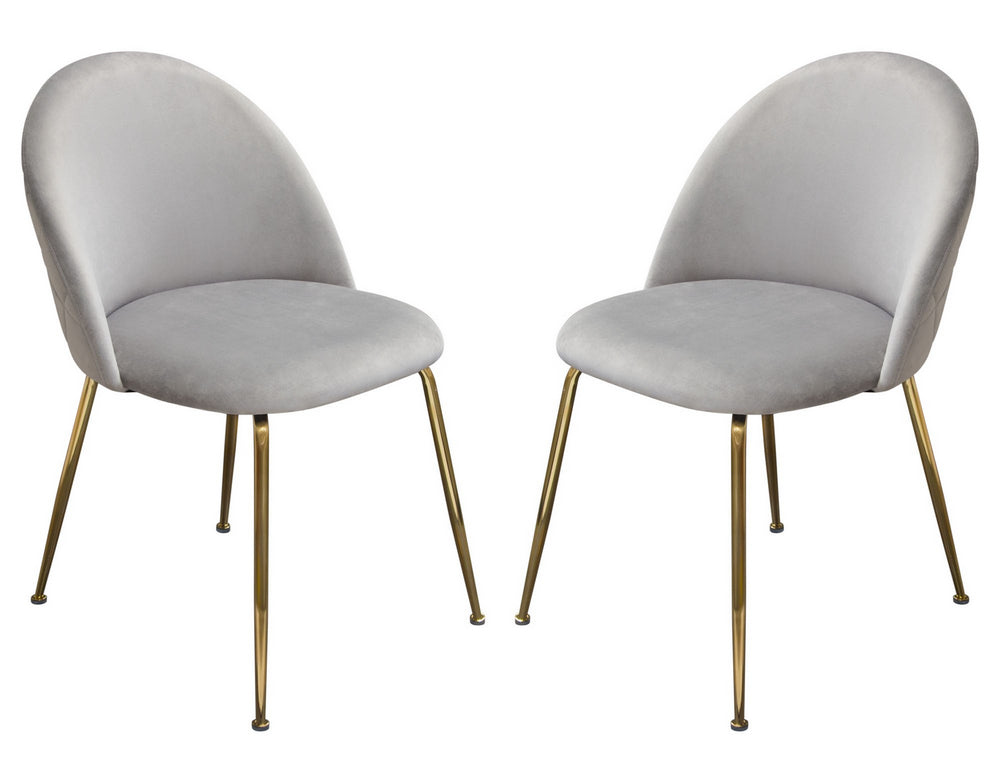 Lilly 2 Grey Velvet/Brushed Gold Metal Side Chairs