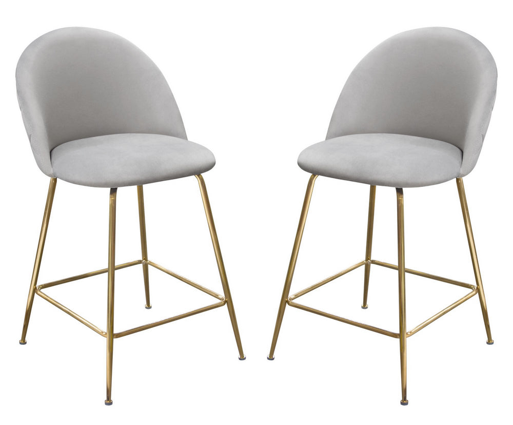 Lilly 2 Grey Velvet/Gold Metal Counter Height Chairs