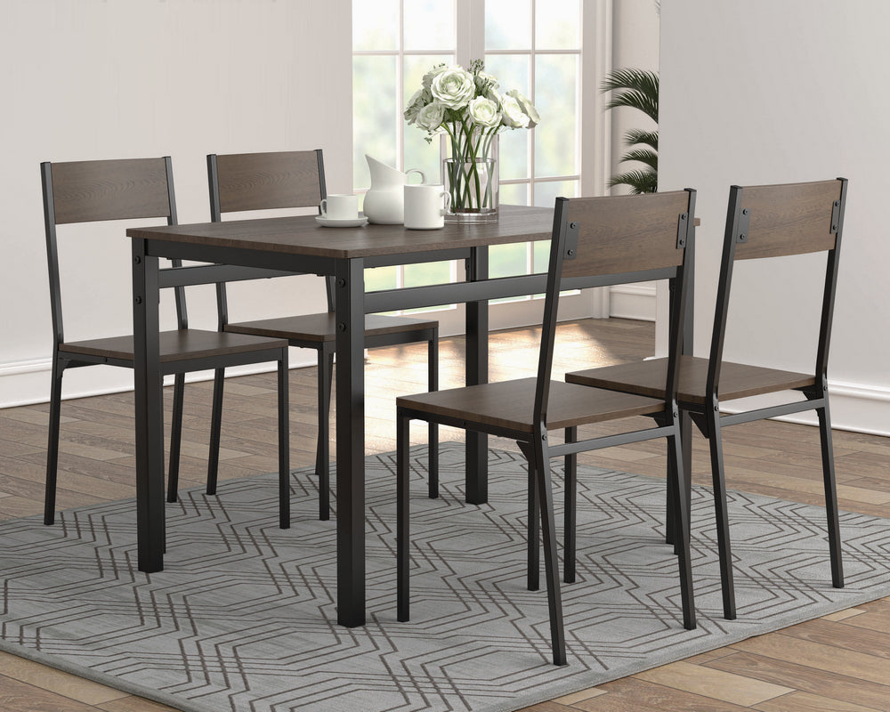 Jolene 5-Pc Dark Brown/Matte Black Metal Dining Table Set