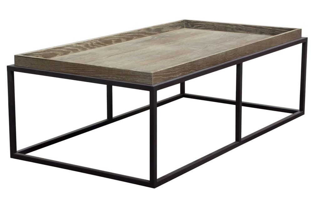 Lex Rustic Oak Wood/Metal Cocktail Table with Tray Top