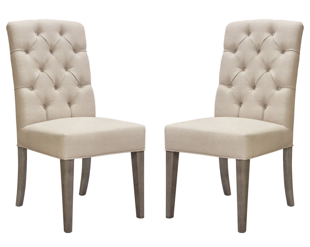 Napa 2 Sand Linen Fabric/Wood Tufted Side Chairs