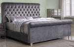 Jean-Carrie Grey Velour King Bed (Oversized)