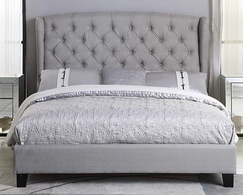 Yvette Grey Fabric Tufted King Bed