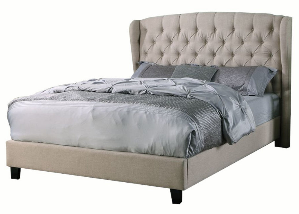 Yvette Beige Fabric Tufted Queen Bed