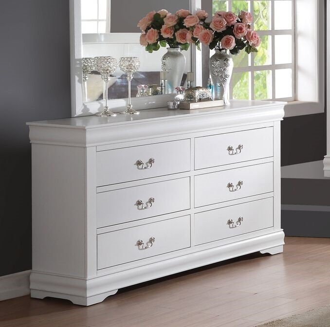 Louis Philippe White Wood 6-Drawer Dresser