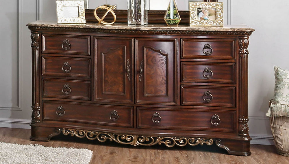 Menodora Brown Cherry Wood/Marble Dresser