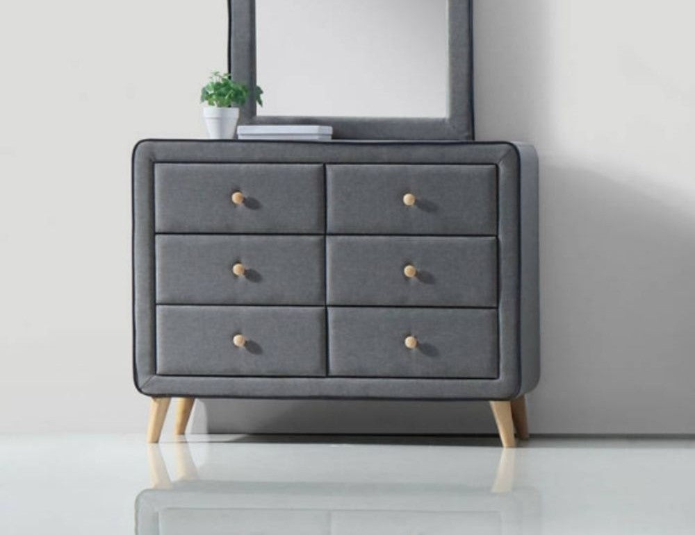 Valda Light Gray Fabric/Wood Dresser with 6 Drawers