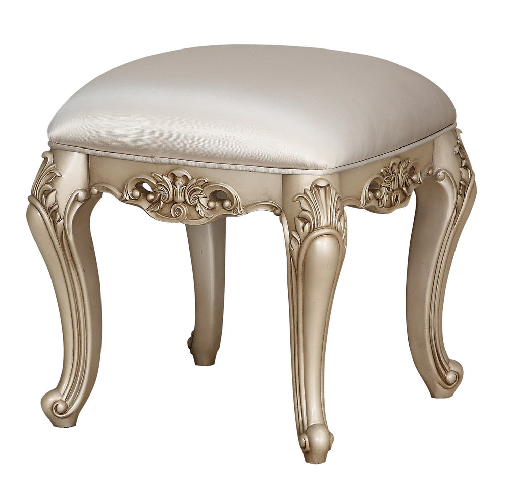 Gorsedd Fabric/Antique White Wood Vanity Stool