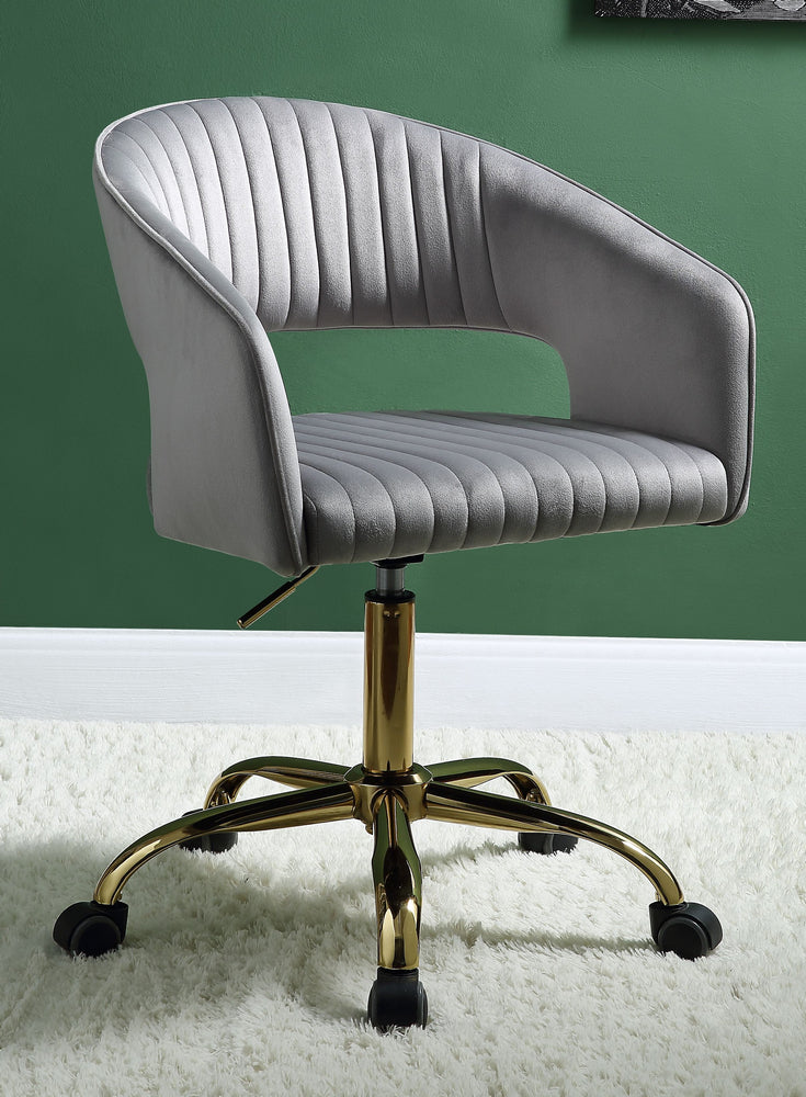 Hopi Gray Velvet/Gold Metal Adjustable Office Chair