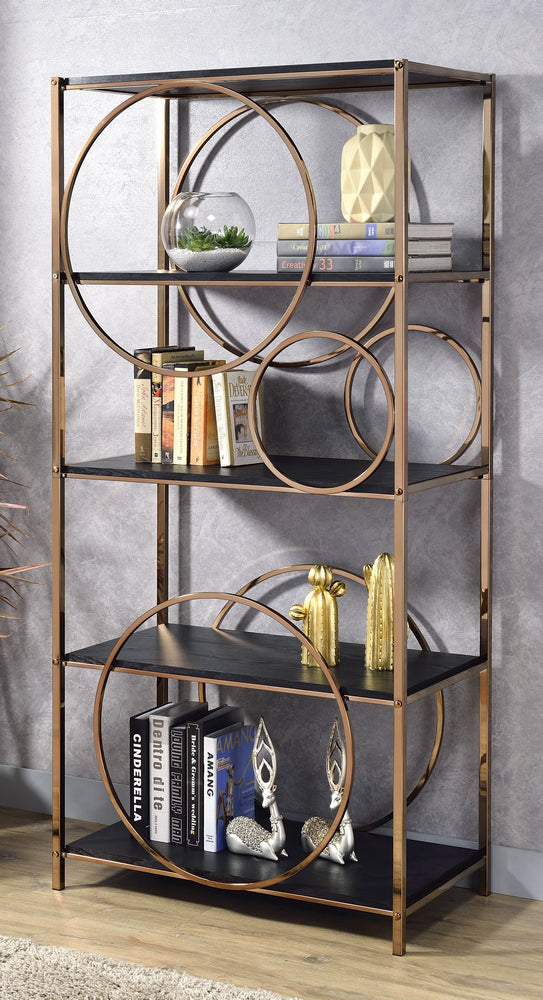 Hudice Black Oak Wood/Champagne Metal Bookshelf