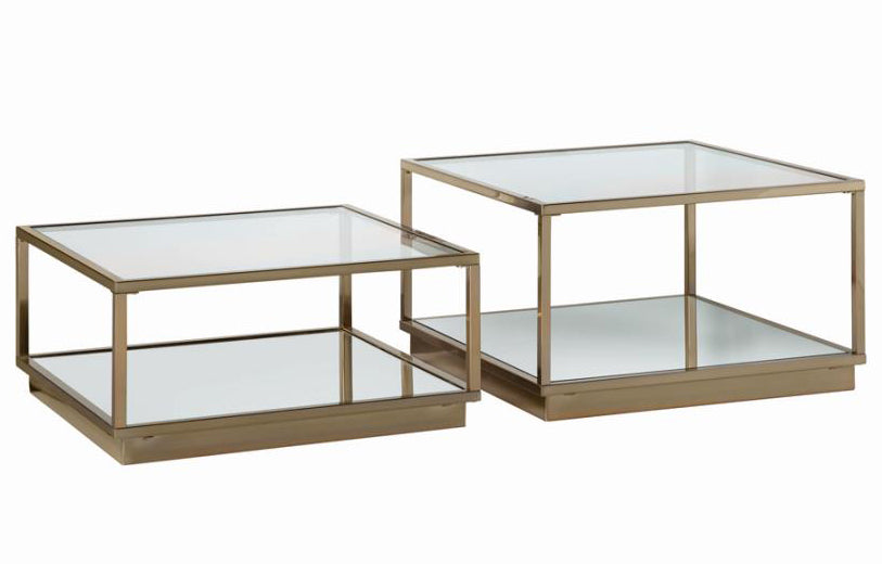 Shanthi 2-Pc Clear Glass/Rose Brass Metal Coffee Table Set