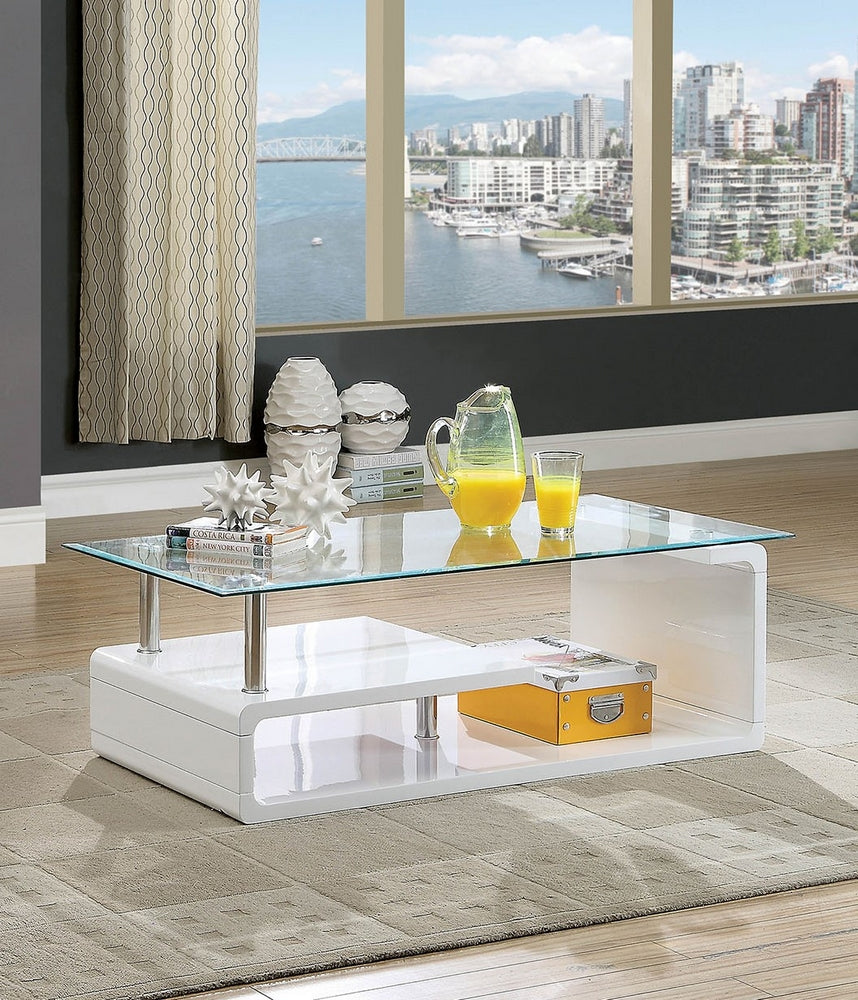 Torkel White Glass/Wood Coffee Table