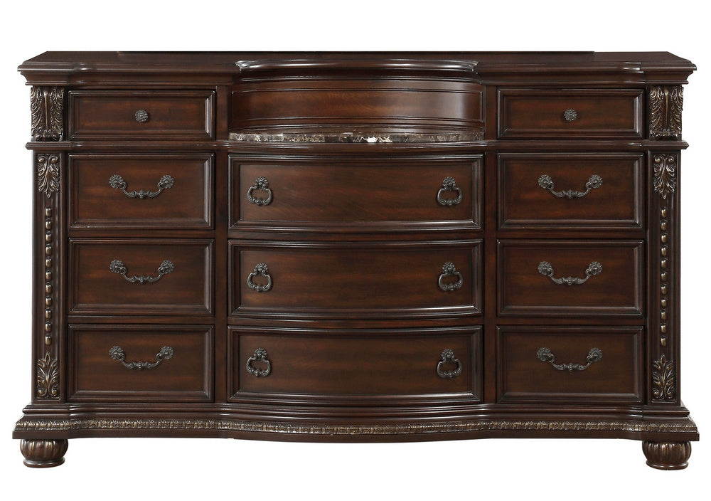 Cavalier Dark Cherry Wood Dresser with Marble Insert