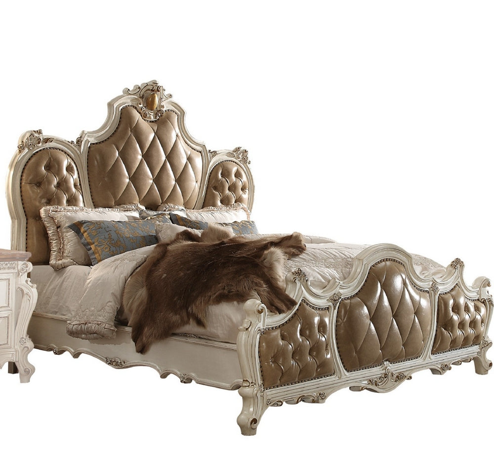 Picardy Antique Pearl PU Leather/Wood Queen Bed (Oversized)