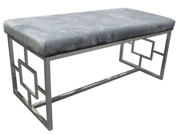 Ruth Grey Velvet/Steel Accent Bench