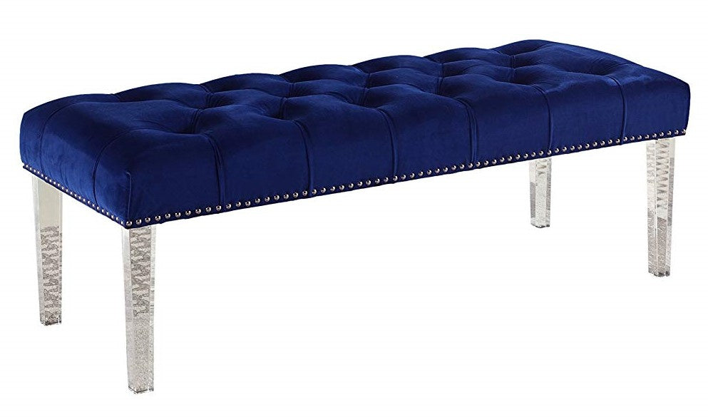 Hayden Blue Velvet/Acrylic Accent Bench