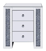 Noralie Mirrored 3-Drawer Nightstand with Faux Crystals